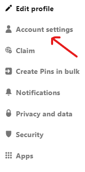 account settings on Pinterest