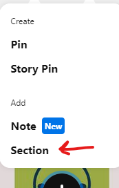 section option in Pinterest